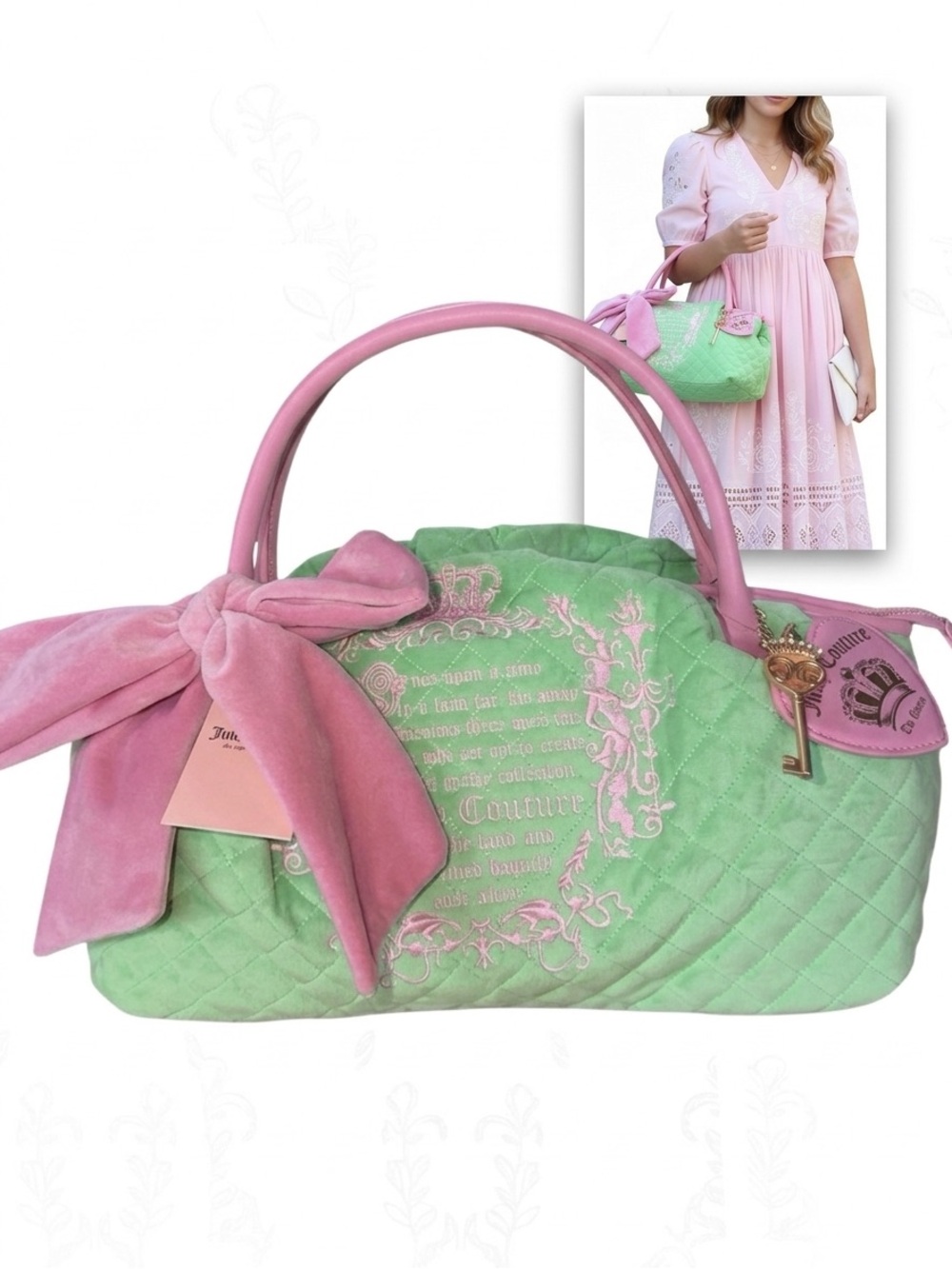 Juicy Couture Juicy Tale Bowler Bag Retro Green Pink Y2K Velour